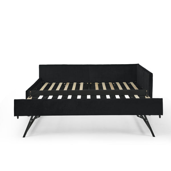 English Elm Full Size Daybed With Trundle - Stylish Velvet Sofa Bed Frame For Cozy Spaces & Overnight Guests W1413S00086