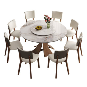 English Elm 59-Inch Modern Sintered Stone Dining Table Set With Rotating Turntable & 8 Chairs For Stylish Gatherings W509S00132