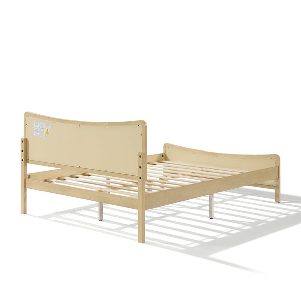 English Elm Curved Rattan King Bed Solid Wood Frame Antique White Bohemian Bedroom Design N758P390779N