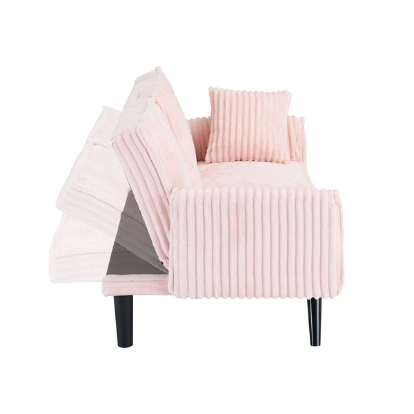 English Elm Minimalist Corduroy Reclining Sofa with Convertible Flat Sleeper and Cup Holder Pink W3356P421779