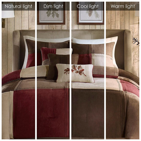 JLA Home Madison Park - 7 Piece Microsuede Comforter Set with Pieced Color-Block Panels, Pintucked Seams, Plush Brushed Reverse 104 L x 92 W x 1.5H MP10-284