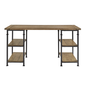 English Elm Vintage Factory Collection Industrial Writing Desk 60" Rustic Poplar with 4 Open Shelves Iron Frame Modern Home Office Table B011P220224