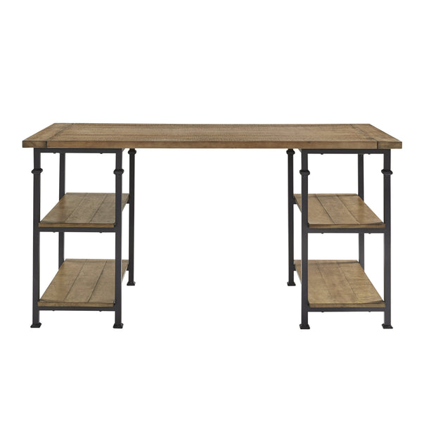English Elm Vintage Factory Collection Industrial Writing Desk 60" Rustic Poplar with 4 Open Shelves Iron Frame Modern Home Office Table B011P220224
