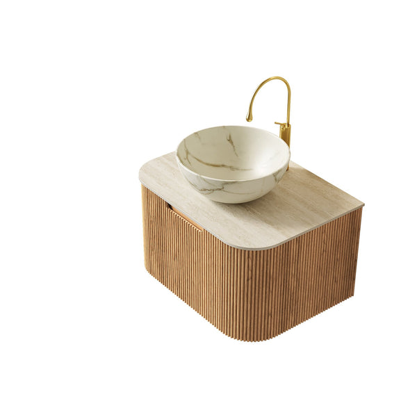 English Elm Dina Floating Bathroom Vanity with Sintered Stone Top and Crystal Glass Basin Beige,Natural Wood,Stone White W2615S00697