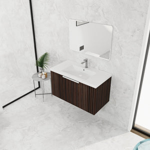 English Elm 36 Inch Silver-Brown Stripe Wall-Mounted Vanity with Resin Sink, Soft-Close Doors & Spacious Storage W999P204953