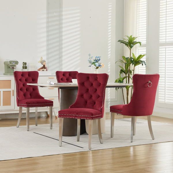 English Elm Nikki Velvet Tufted Dining Chair with Chrome Legs, Nailhead Trim, Plush High-Rebound Seat Comfort WINE RED W1143P369090