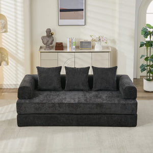 English Elm Comfy Chenille Convertible Folding Mattress Couch Sofa Bed with Armrest, Space-Saving, No Assembly Needed Black W1143P330250