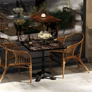 English Elm Marble-look Sintered Stone Square Bistro Table with Heavy Cast Iron Pedestal Base Black W3316S00037