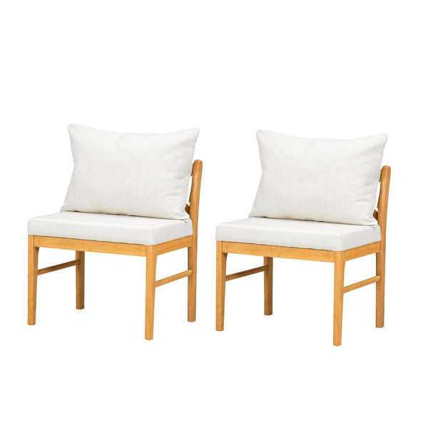 English Elm Farmhouse Solid Rubberwood Dining Chairs Set of 2 with Breathable Rattan Weave — Quiet Luxury Design Natural+White N842P294502A