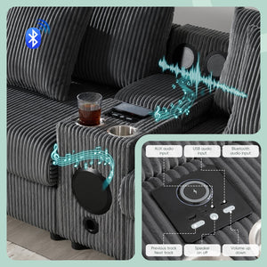 English Elm [video]141.5*64'' Corduroy U-shaped Sectional with Bluetooth Speakers and Ottoman N723S0756E