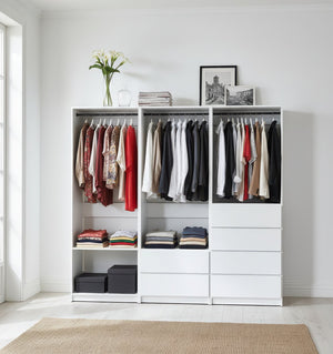 English Elm Prosper White Freestanding Walk-In Wood Closet System with Oak Finish, Modular Storage, Easy Assembly, Durable Construction B040S00140