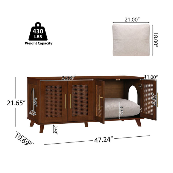 English Elm Lars Rubberwood Rattan Dog Crate Cabinet Stylish Pet Kennel for Living Room Walnut N775P397559W