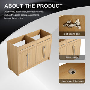 English Elm 48" Freestanding Bathroom Vanity Cabinet 4 Soft-Closing Doors Original Oak Plywood KD Pack Easy Assemble W1972P348986