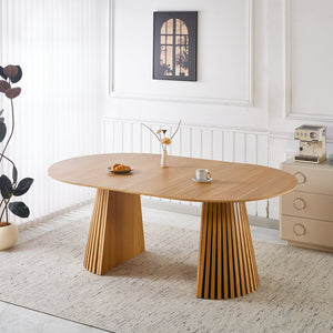 English Elm 1+4,5pieces Mid-century Dining Set Mdf Top Metal Pedestal Base Seats Six Modern Kitchen Brown W3766S00006