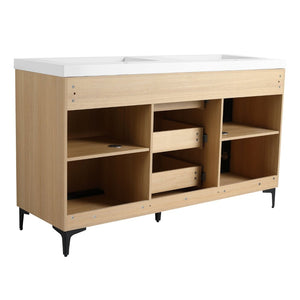 English Elm 60" Freestanding Bathroom Vanity With Double Sink, Soft-Close Doors & Drawers In Original Oak Finish P2 W1972P315237-GIGA