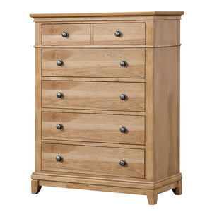 English Elm Farmhouse 1pc Chest 6-Drawer Dovetail Construction Felt-Lined Top Drawer Metal Glides Oak Finish B2741P369851