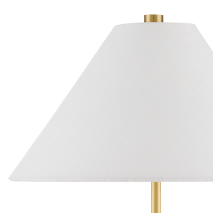 Ippolito Antique Brass Console Lamp with Jute Rope Accent - Elegant Off-White Linen Shade Design