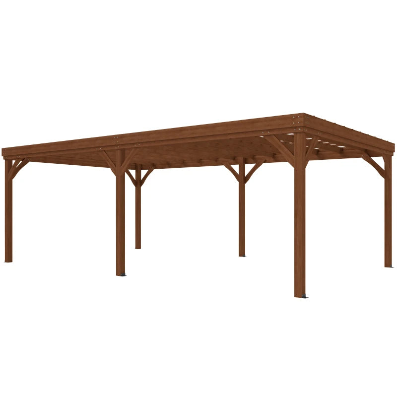 English Elm Garden Fir Wood Pergola with Open Beam Roof for Climbing Vines and Outdoor Shade T3971S00186