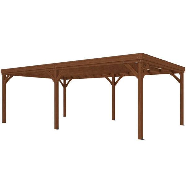 English Elm Garden Fir Wood Pergola with Open Beam Roof for Climbing Vines and Outdoor Shade T3971S00186