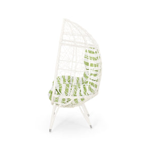 English Elm Christopher Knight Home® - GIANNI Teardrop Wicker Outdoor Chair with Water-Resistant Cushion, Handcrafted Faux Rattan Iron Frame Comfort White+Green 65645.00WGRN