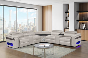 English Elm Nova Tech Sectional with Led Bar Bluetooth Speakers Power Recliners and Freezer Console Gray B009S02168