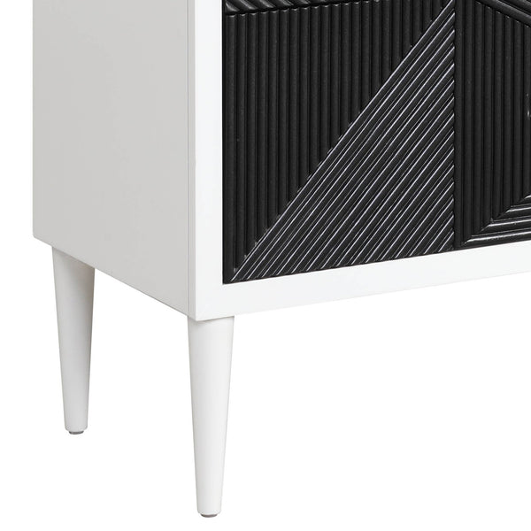 English Elm White patterned nightstand with 2 self-closing drawers, turned wooden legs, elegant black accents B062P185704
