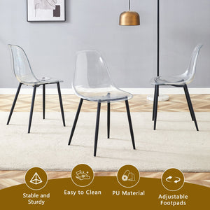 English Elm Table Set with Marble Glass Top Six Transparent Chairs for Modern Dining Spaces W1151S04633