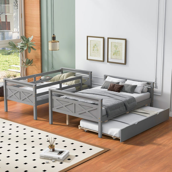 English Elm Twin Pine-over-Full Bunk Bed with Attached Ladder, Trundle & Full-Length Guardrail for Space-Saving Rooms Gray SM000208AAE-1