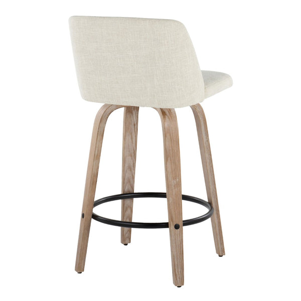 English Elm Toriano 26" Modern Swivel Counter Stools Set Of 2 In Whitewashed Wood & Cream Fabric Comfort Style B202S00401-GIGA