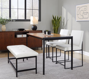 English Elm Bench Upholstered in Faux Leather with Powder Coated Frame for Bedroom or Entryway Black,White B202S02137