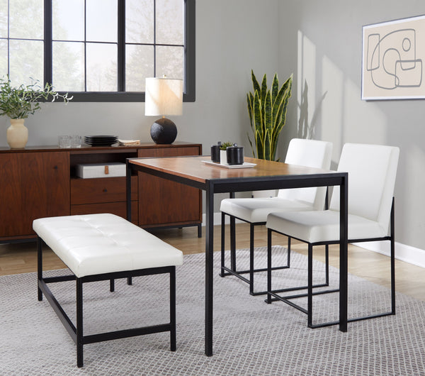 English Elm Bench Upholstered in Faux Leather with Powder Coated Frame for Bedroom or Entryway Black,White B202S02137