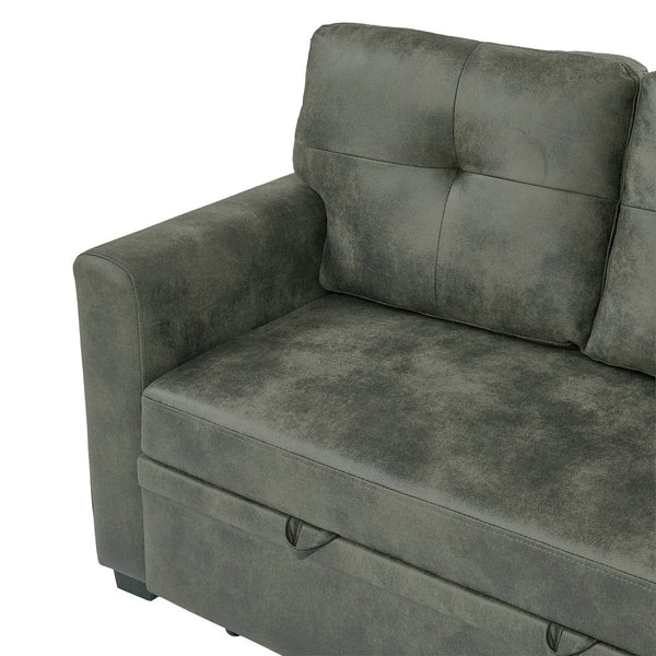 English Elm Sleeper Sectional Sofa with Pull Out Bed Storage Chaise Tufted Olive Fabric W5568S00036