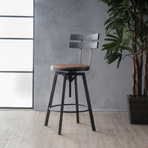 English Elm Christopher Knight Home® - METAL Barstool with Fir Wood Seat and Antique Black Brush Silver Frame, Rustic Chic Adjustable 45.5" 59331.00