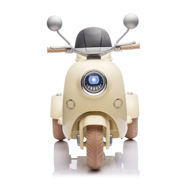English Elm 12v Dual Motor Two Seater Kids Electric Ride on Motorcycle with Bluetooth Led and Trunk Beige W1578P268011