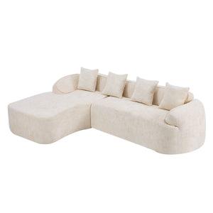 English Elm Beige Chenille L-shaped Sectional Sofa with Chaise Deep Seating and Curved Armrests Beige W3612S00017