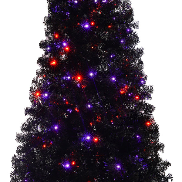 English Elm 6FT Black Artificial Christmas Tree with 250 LED Orange & Purple Lights, 900 Tips, UV-Resistant Indoor Decor PX283441AAA