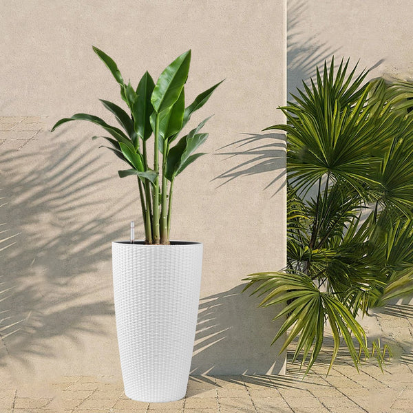 English Elm Set of 2 Faux Rattan Tall Outdoor Planters with Auto Watering and Level Monitor W3213P311467