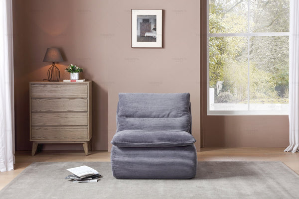 English Elm Single Sofa Chair Cozy Corduroy Compression Lounge Bean Bag with Plush Backrest for Relaxation Gray W3199P278599