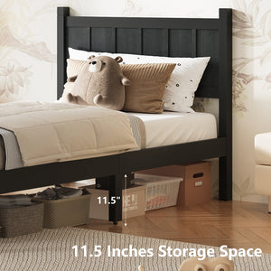 English Elm Twin Platform Bed Vertical Slat Headboard Farmhouse Shaker Wood Grain Finish Bedroom Black N733P422478E
