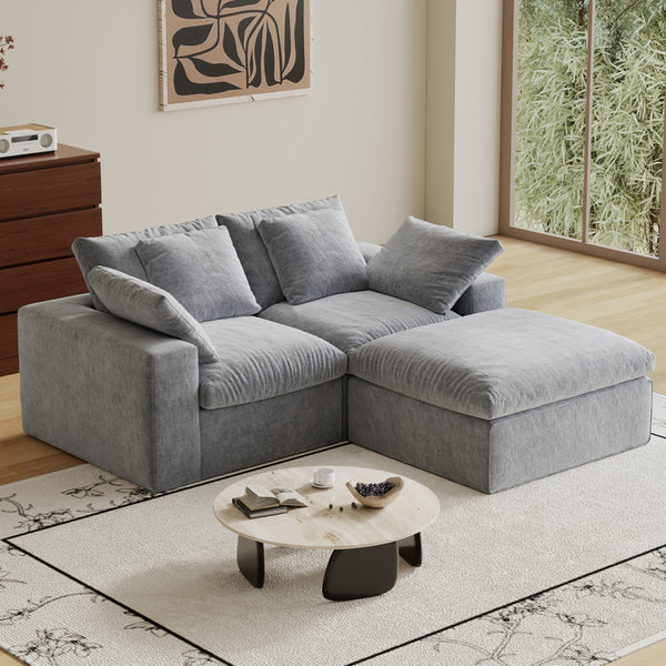 English Elm Modular Sectional Sofa - 3-Seater Light Gray Minimalist Design With Ottoman, Comfy Sleeper Option W3622S00010