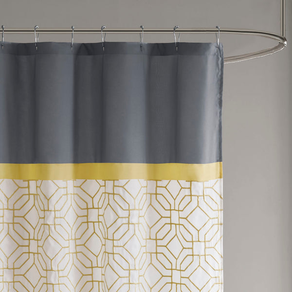 JLA Home 510 Design - Embroidered Modern Pintuck Shower Curtain with Microfiber Softness, Lined Privacy & Grey Yellow Accents 5DS70-0096