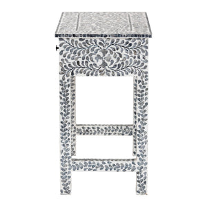 English Elm Coastal Capiz Shell Mosaic Console Table Iridescent Floral Inlay with Two Drawers B2750P467801