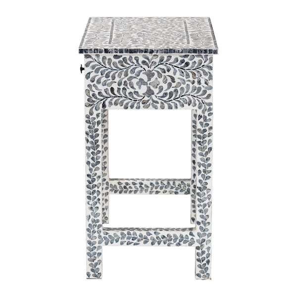 English Elm Coastal Capiz Shell Mosaic Console Table Iridescent Floral Inlay with Two Drawers B2750P467801