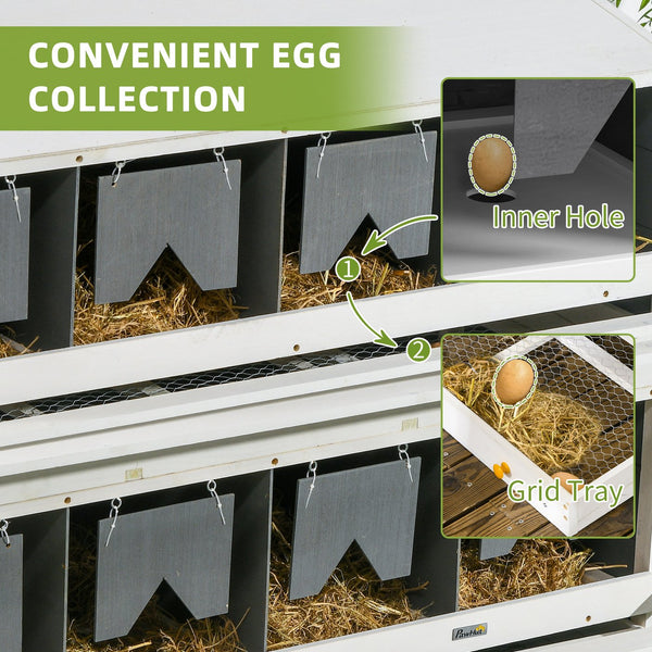 English Elm Chicken Nesting Box 8 Compartment Fir Wood Dual Layer Coop with Egg Roll Tray T3971P407832