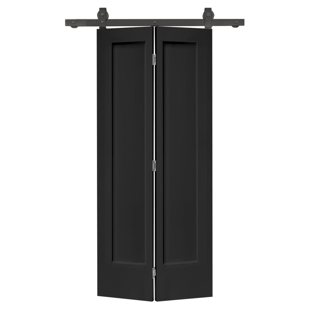 English Elm 24 in Primed Mdf Bi-fold Barn Door with Raised 6-panel Profile and Sliding Hardware B2763P491024