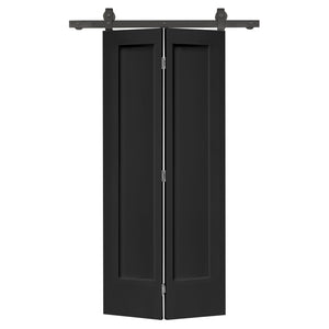 English Elm 24 in Primed Mdf Bi-fold Barn Door with Raised 6-panel Profile and Sliding Hardware B2763P491024