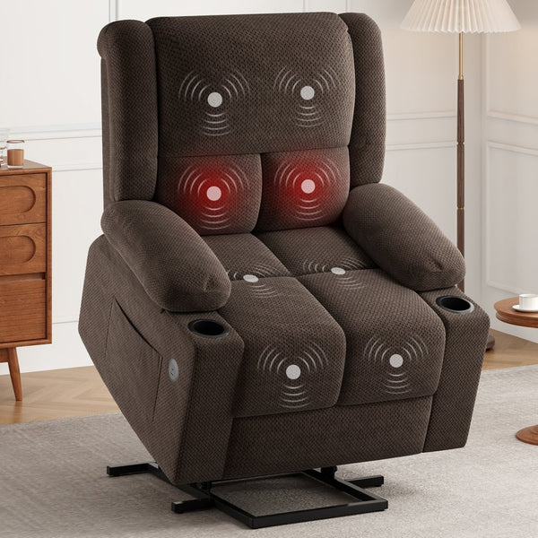 English Elm Power Lift Recliner Chair With Massage & Heat, Usb Ports, Cup Holders - Ultimate Comfort For Seniors T3623P380505-GIGA