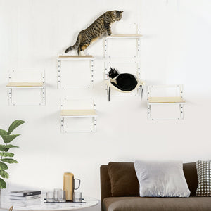 English Elm Pawhut 6 Piece Wall Mounted Cat Climbing Set with Plush Hammock and Grip Platforms W2225P217051