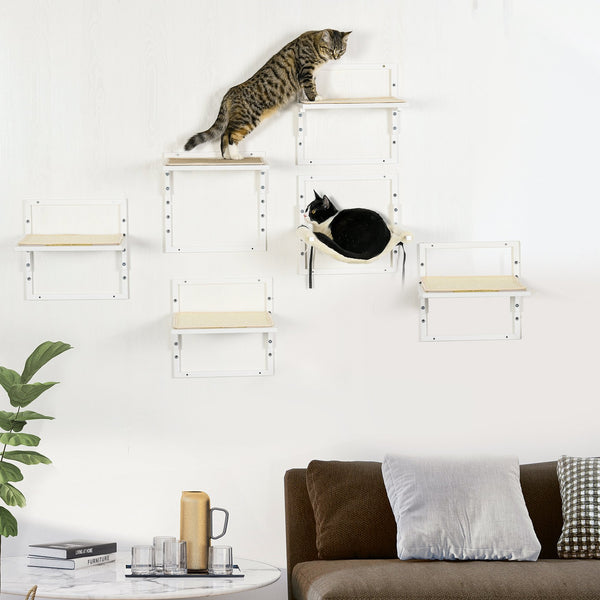 English Elm Pawhut 6 Piece Wall Mounted Cat Climbing Set with Plush Hammock and Grip Platforms W2225P217051