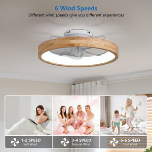 English Elm 20-Inch Low Profile Ceiling Fan With Led Lights & Remote – Smart Dimming, 6 Speeds, Wood Finish W1340P343853